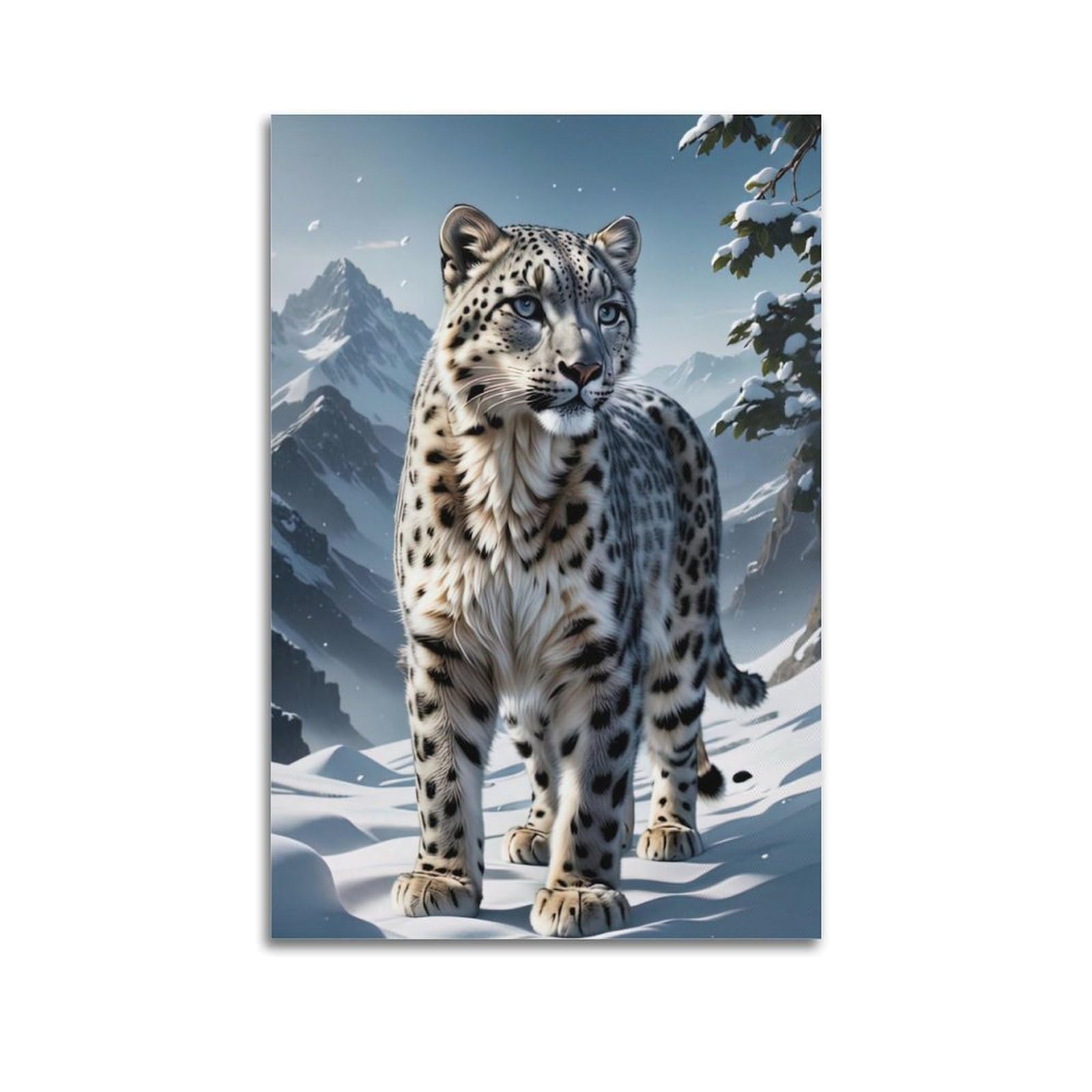 Unsga Unframe-Style Wildlife Artwork Poster Snow Leopard In Snowy Mountains Poster Decorative Painting Canvas Wall Posters And Art Picture Print Modern Family Bedroom Decor Posters 12X18inch(30X45cm)