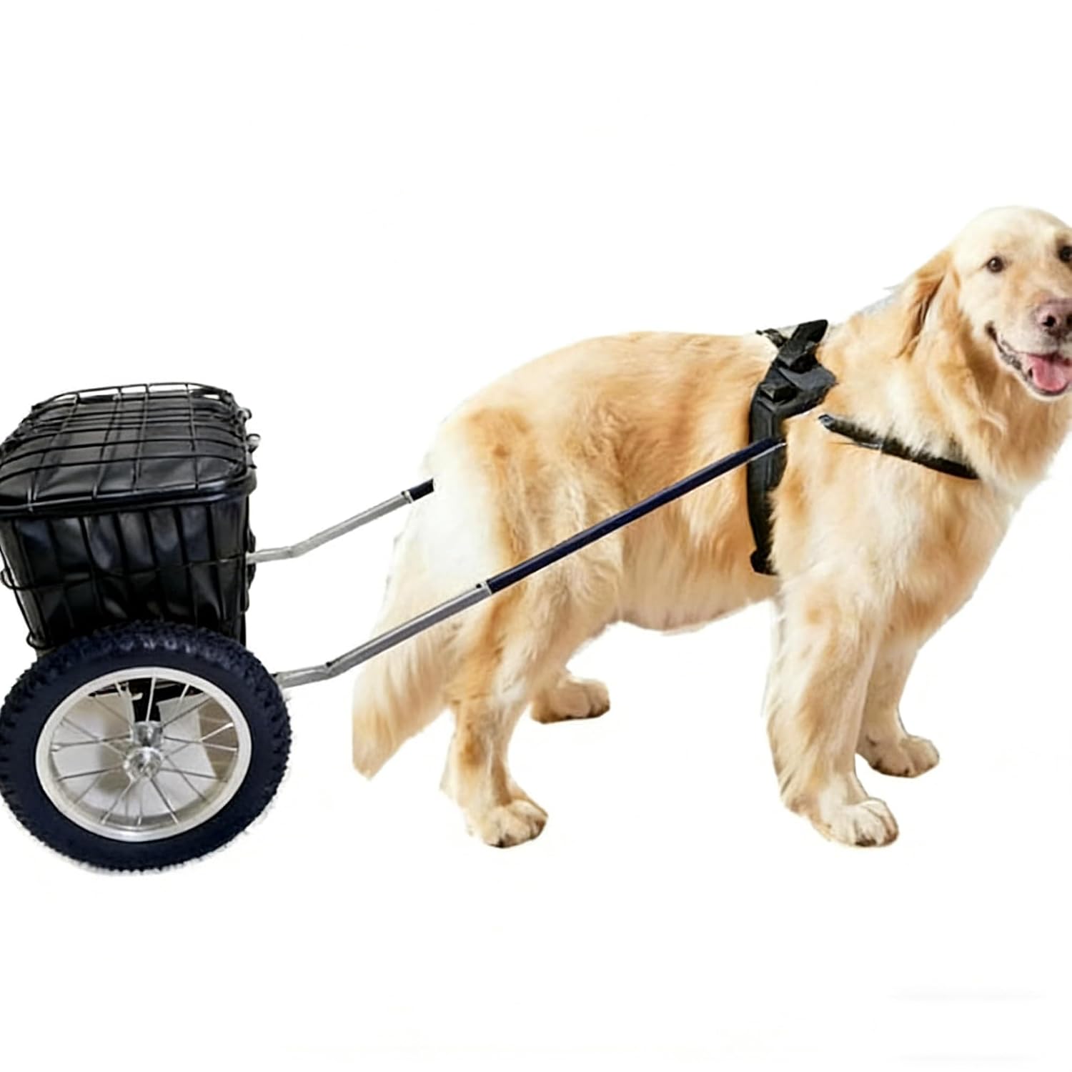 Wheel Dog Cart for Large Dogs with Harness, Dog Wagon Pull Cart with Covered Storage Basket, Outdoor Pet Cargo, Draft Wagon for Training, Camping, Yard Work(M)