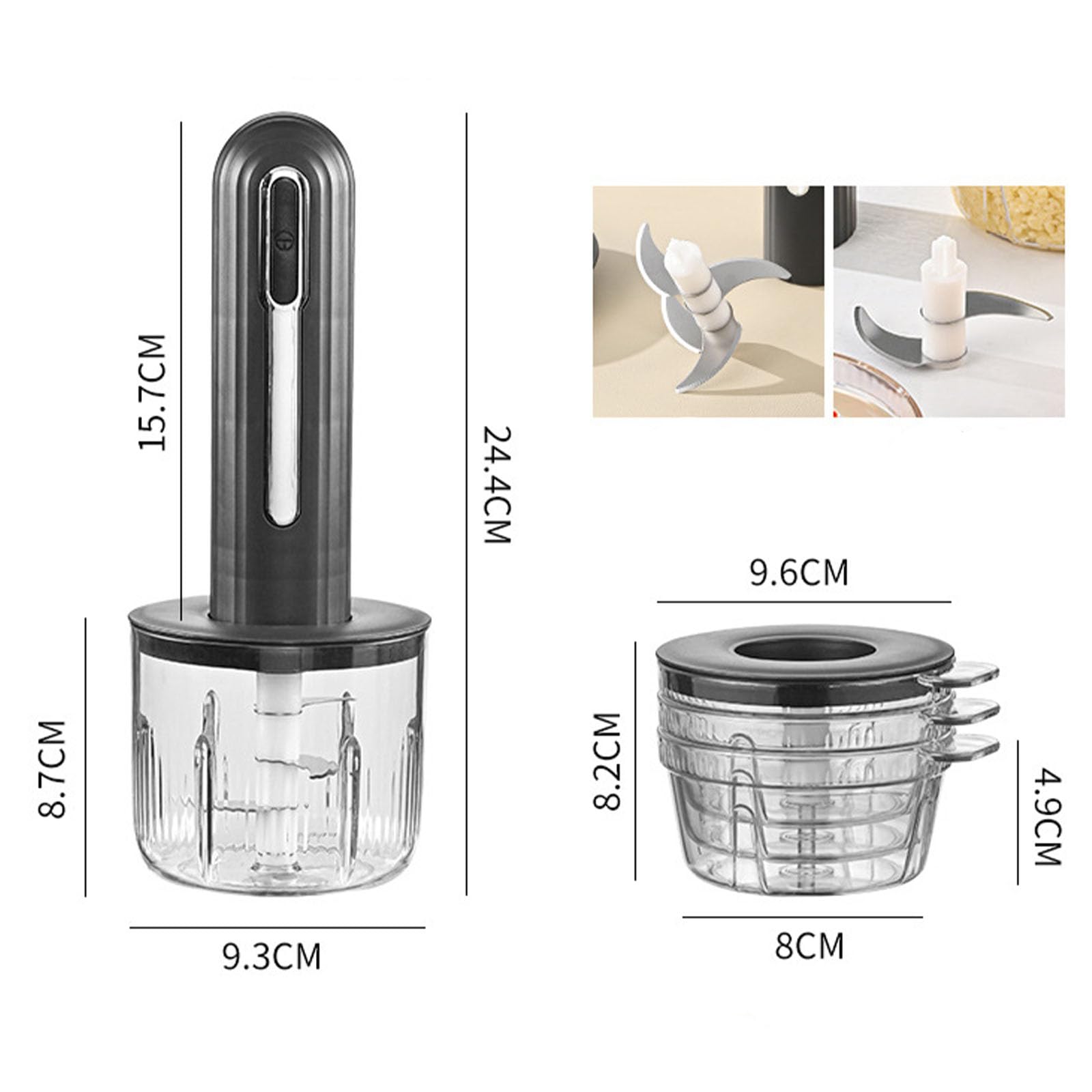 Molinillo de carne eléctrico inalámbrico para uso doméstico, multifunción, procesador de alimentos y picadora de ajo, picadora de carne compacta para batidora de cocina (negro)