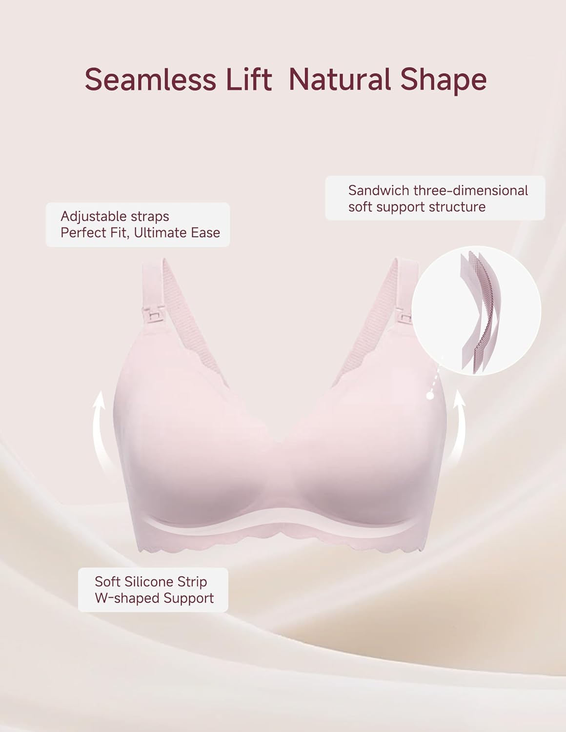 Maternity Nursing Bra Wireless for Breastfeeding Moms - Padded Nursing Bra Seamless Ultra Soft for Pregnancy - Image 2