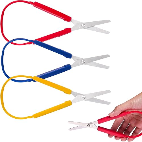 Miniatura 8 de 3 tijeras de bucle, 8 pulgadas, tijeras de seguridad con apertura automática con mango colorido, tijeras de seguridad adaptadas para niños, adultos,