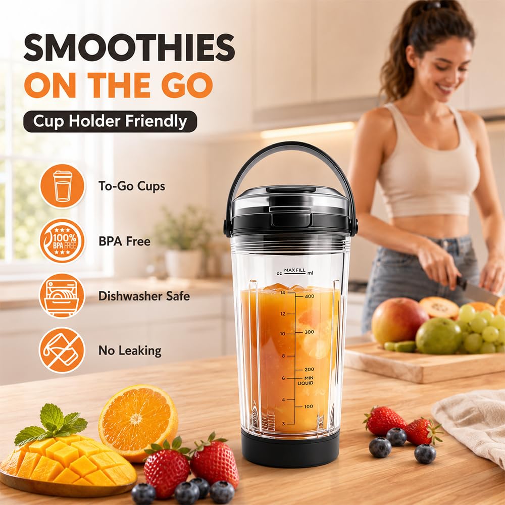 Kubek blendera do ninja serii BC100/BC151, HOVCEH 530 ml Trzepaczka z ustnikiem do picia i Jermetyczną pokrywką do blendera ninja, kubek mikserów zamiennych do ninja blender