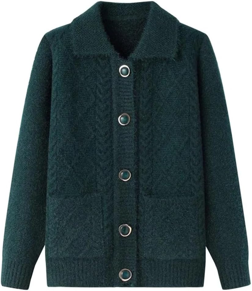 Women Middle-Aged Sweater Female Single-Breasted Knitted Sweaters Cardigan Loose Long Sleeve Tops