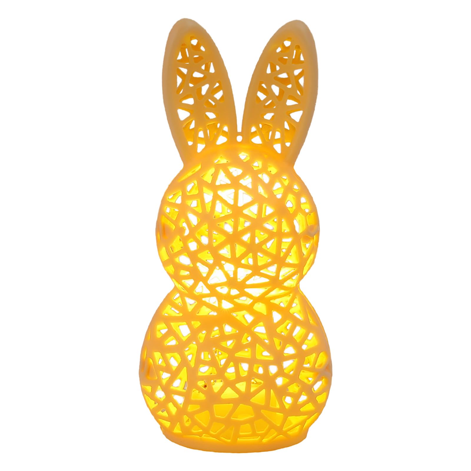 Lighted Easter Hollow Out Bunny Figurine,3D Rabbit Lamp Figurines Ornament for Living Room Office Bedroom,Spring Farmhouse Holiday Bunnies Statues,Light Up Animal Table Bookshelf Decor (Yellow)