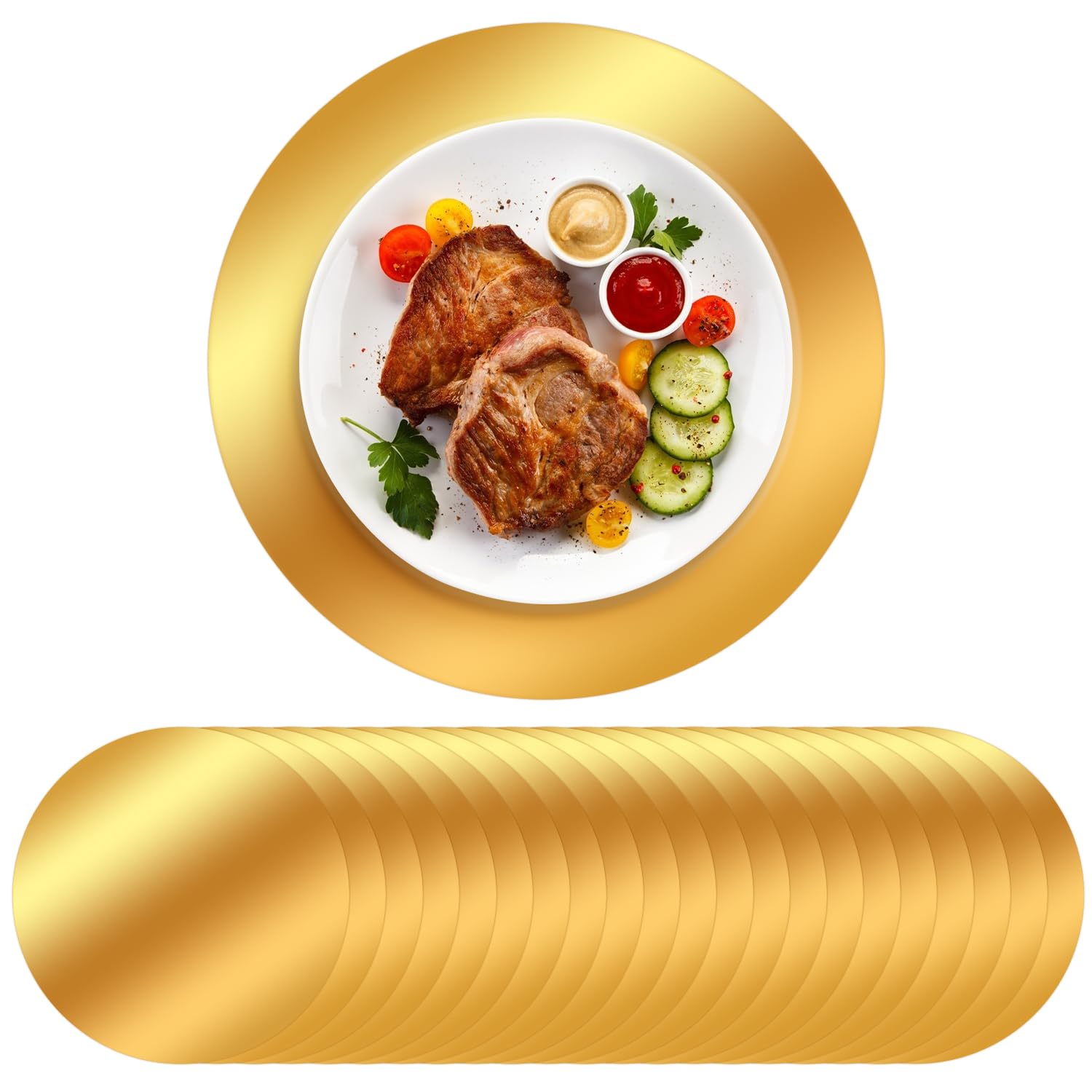 Lot de 100 assiettes rondes jetables en papier doré de 33 cm pour mariage, fête, décorations de table de vacances, événements de restauration et banquets (doré)