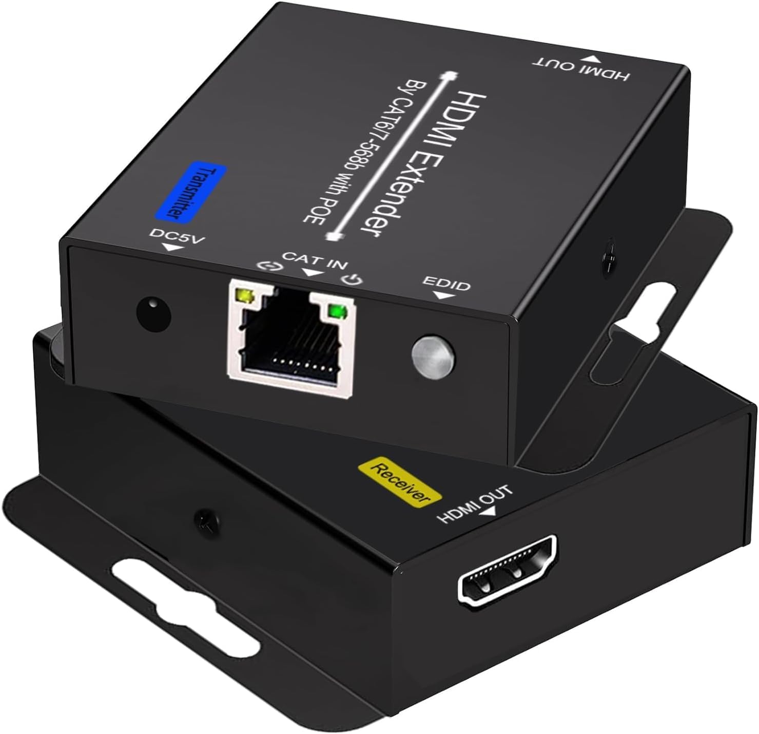 61 m HDMI Extender Over CAT6 CAT7 RJ45 Ethernet a HDMI Converter LAN Extension POC Supporto 1080P 3D EDID Copia Deep Color Compatibile con PC PS4 Roku Unilateral Power Supply