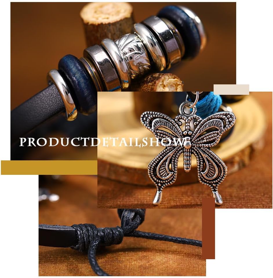 Leather Butterfly Bracelets Boho Beaded Bracelet Vintage Multilayer Bracelets Jewelry for Women - Image 4