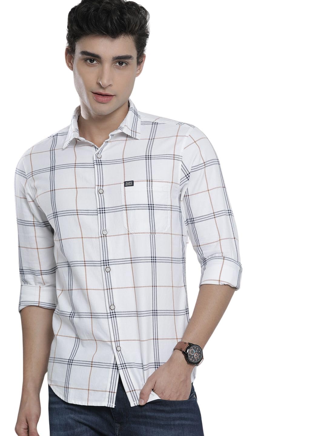 the indian garage co Men Slim Fit Checkered Full Sleeves Spread Collar Casual Shirt-picture-10