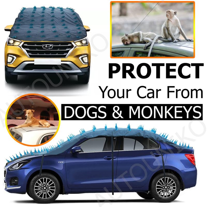 Image of AUTOUNIKO Waterproof Spike Car Cover for Toyota Innova Hycross for Dogs & Monkeys Complete Protection from Dogs & Monkeys Compatible with All Hatchback,Sedan and SUV Cars 16.5 Feet Universal Size