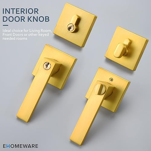 Miniatura 6 de KAMIST Juego de 5 manijas de puerta con cerrojo de un solo cilindro, manija de puerta de entrada y cerradura de cerrojo y llave, juego de manijas de