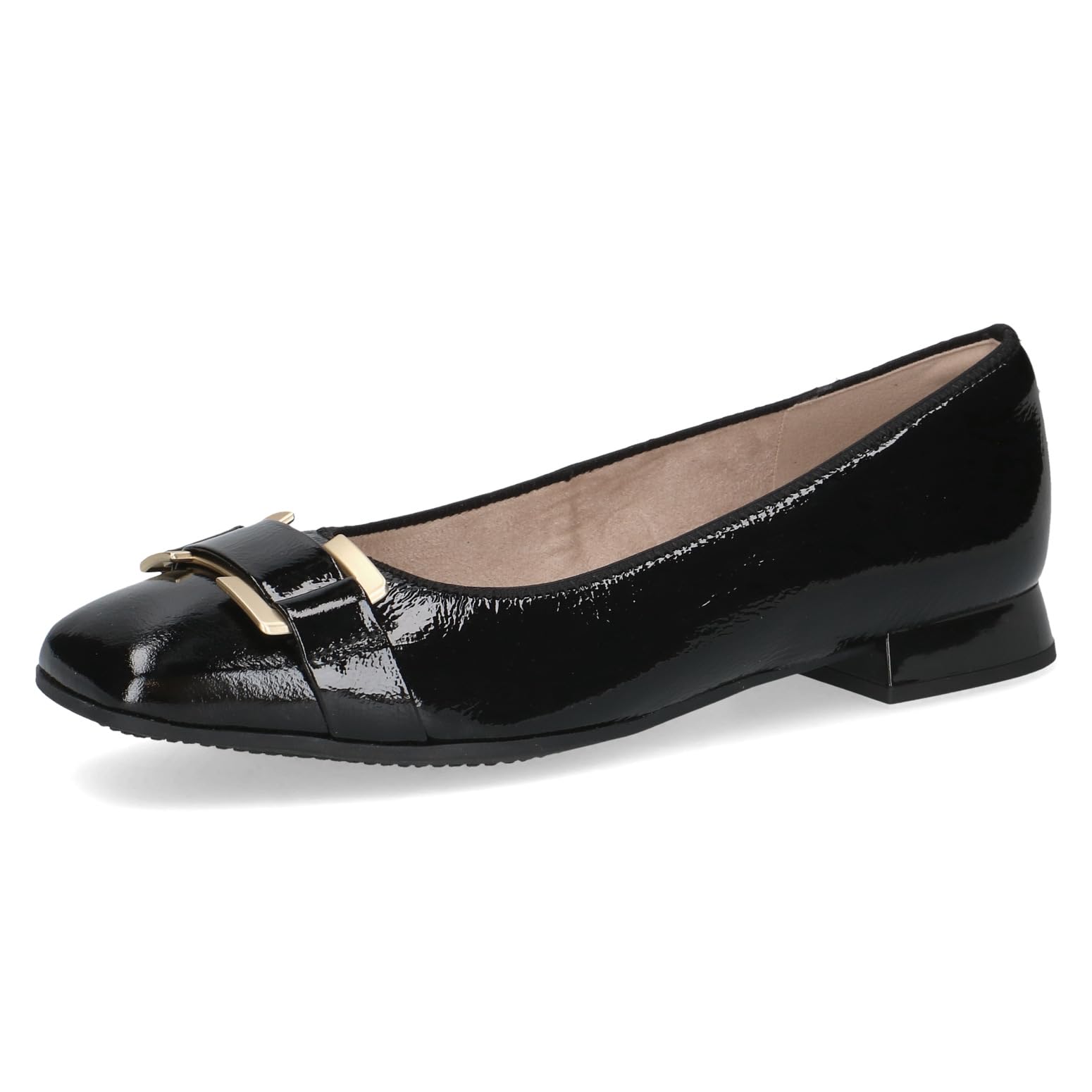CAPRICE Women Ballet Flats Leather Low Heel, Black (Black Naplak), 6.5 UK