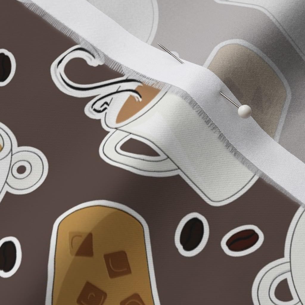 Spoonflower Fabric - Coffee Lover Brown Gray Cute Love Latte Espresso Printed on Organic Cotton Sateen Fabric by The Yard - Sewing Quilting Apparel Home Decor