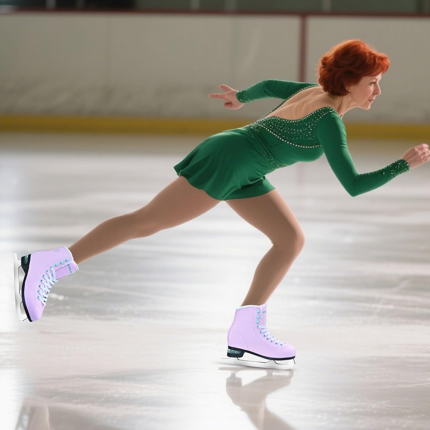Ice Skates for Women, Adult Figure Skates with Air Cushion, Classic White Figure Skating Shoes Size 5 6 7 8 8.5 9 10 10.5 with Velvety Lining for Indoor& Outdoor