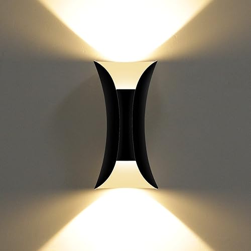 Kawell Lámpara de pared moderna creativa de 10 W, lámpara de pared LED hacia arriba hacia abajo, impermeable, IP65, lámpara de pared de aluminio,