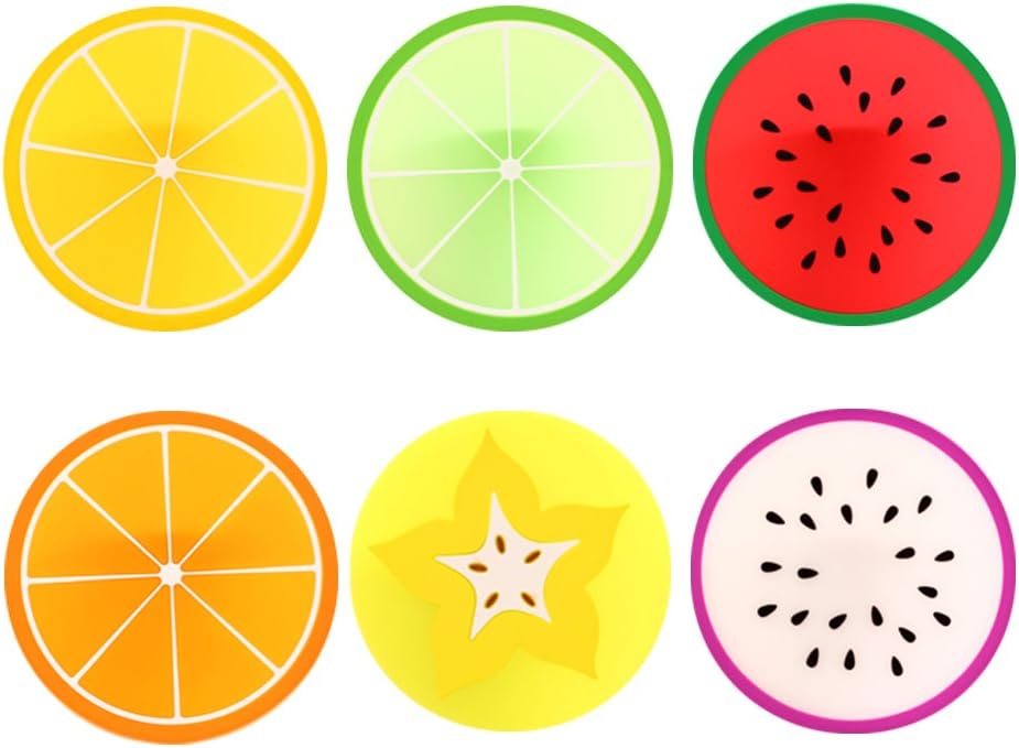 Carambole Orange Green Orange Lemon Watermelon Pitaya Round Brilliant Silicone Fruit Slice Drink Coasters/Carving Tableware Placemat/Cup Mat/Pad (Fruit coaster 6pcs)