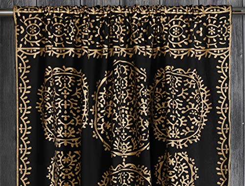 Black-Gold Floral Ombre Mandala Curtains Tapestry (82" Length X 41" Width) | Indian Drapery Bohemian Curtain Home Décor | Balcony Valance Panels, Room Divider Curtains | Home Décor Sheer Wall Hangings #TOP1
