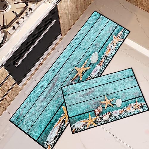 Tayney Rustic Starfish Shells Kitchen Rugs and Mats Non Skid