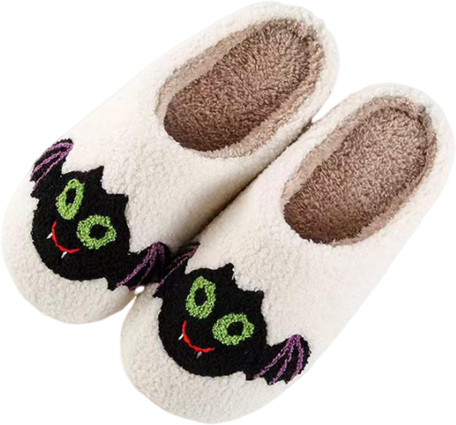 Generic Pumpkin Slippers Halloween Slippers for Women Men House Shoes Spooky Slides Soft Warm Plush Couple Shoes Green bat 43-44