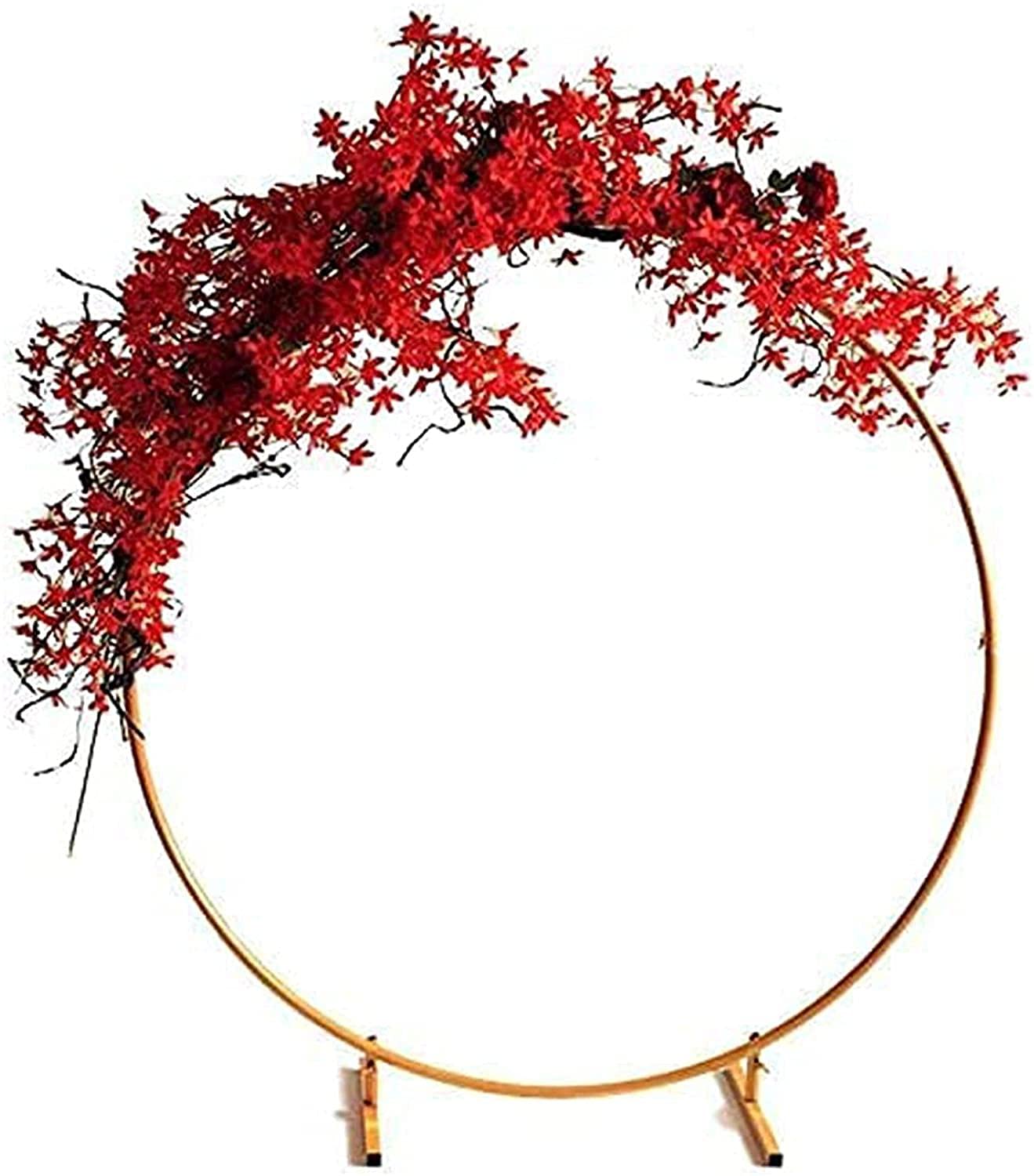 XLYAN Round Metal Arch Garden Arbor,Iron Circle Wedding Props,Arch Backdrop Decor,for Various Climbing Plant,Outdoor, Party Decoration,Easy Assembly,Gold-1.5m/59in