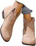 Women's Short Ankle Boots Low Heel Western 𝐂owgirl Cowboy Boots For Women Vintage Slip on Round Toe Side Zipper Chunky Block Short Booties Casual V Cutout Dress Short Fall Boho Boots
