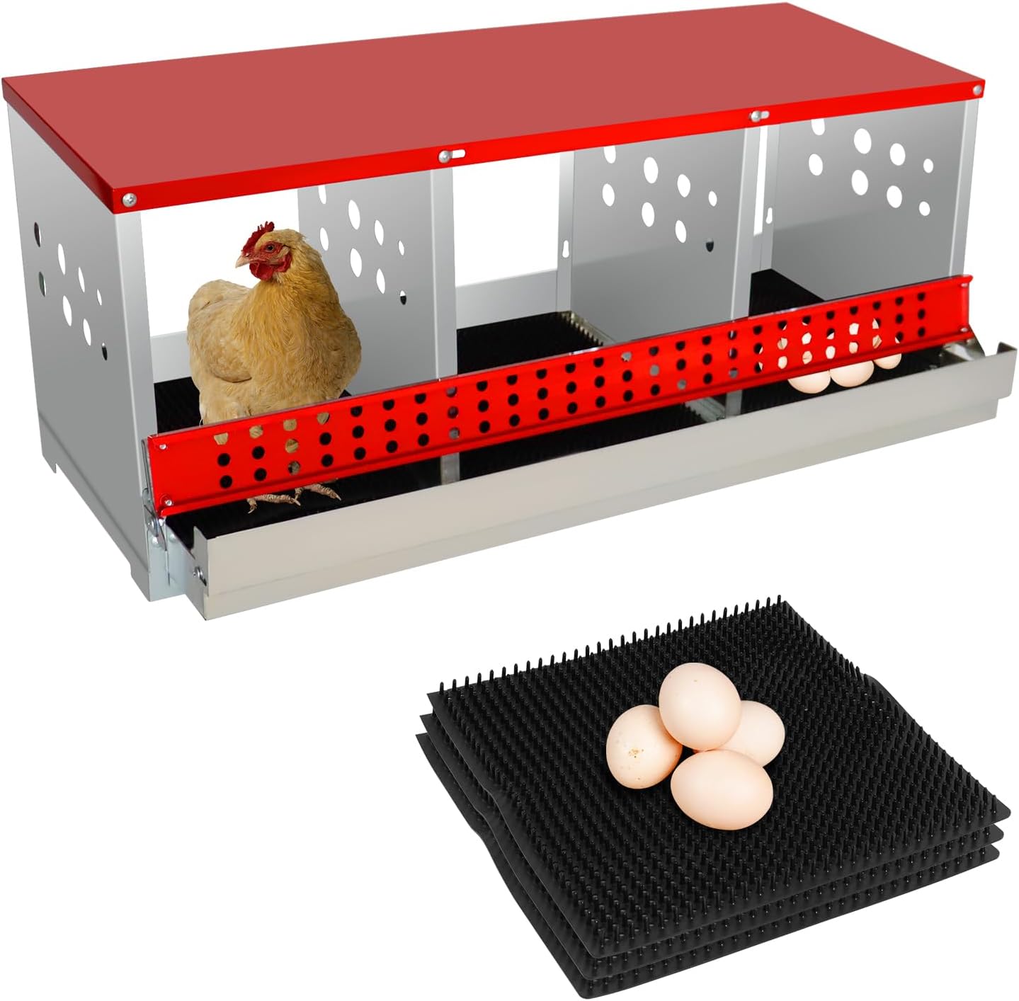 TrailBlaze 10-Compartment Metal Chicken Nesting Box - Galvanized Steel, Roll-Out Egg Collection, Wall Mount