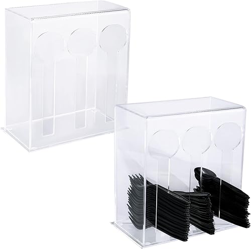 Yoande Dispensador de utensilios de acrílico, organizador de cubiertos de plástico, 3 compartimentos, soporte transparente para utensilios,