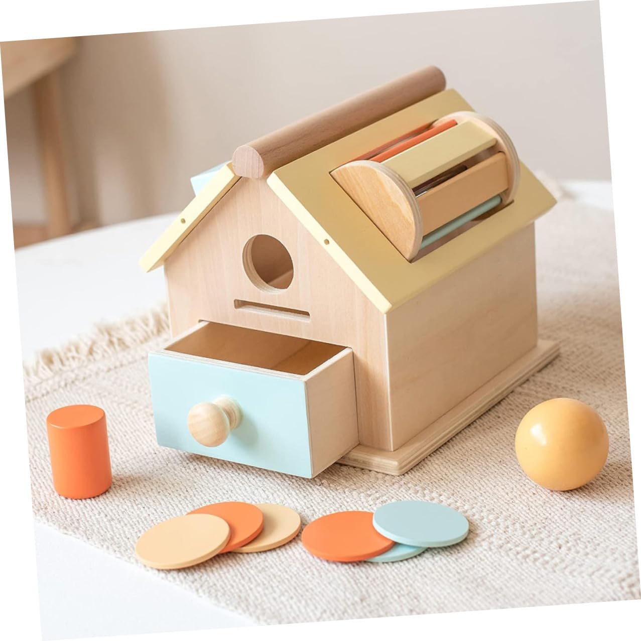 Mikinona Juguete Educativo Montessori de Madera para Bebés de 1 a 3 Años, Caja de Monedas Segura para Entrenamiento de Habilidades Motoras Finas en Educación Temprana