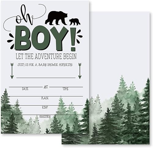 Grace Yonks Wilderness Bear - Invitación para baby shower, tema de leñador, 20 tarjetas y sobres