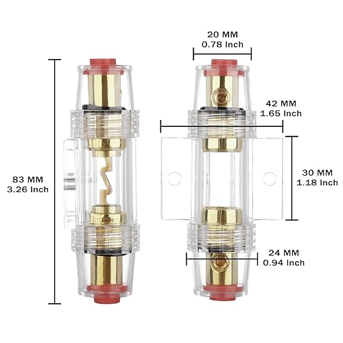 Miniatura 3 de Carviya Soporte de fusible AGU en línea para cable AWG calibre 4-10, calibre 6 y calibre 8, con dos fusibles AGU de 80 A para audio de automóvil,