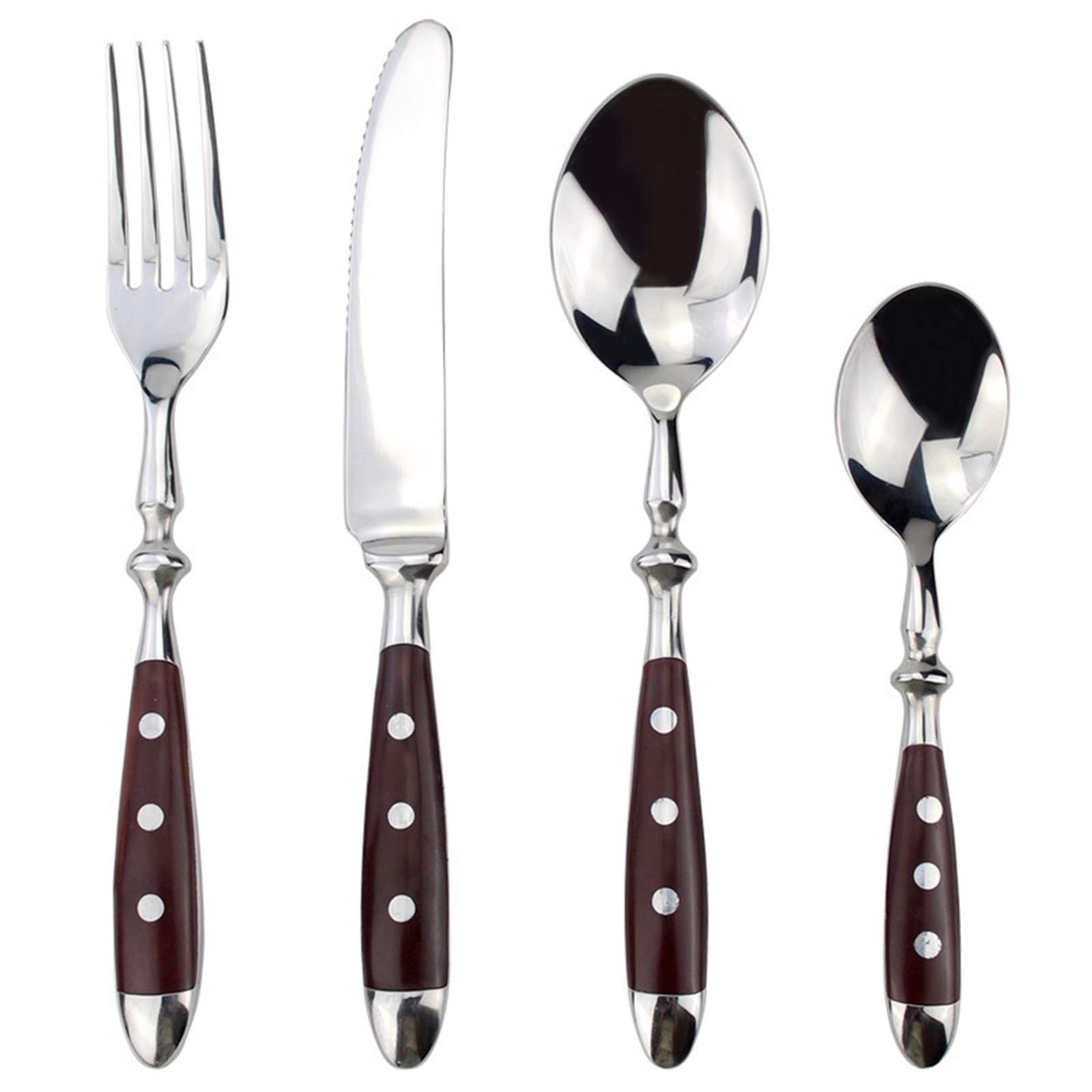 Argenterie en acier inoxydable poli miroir avec couteaux à viande ergonomiques