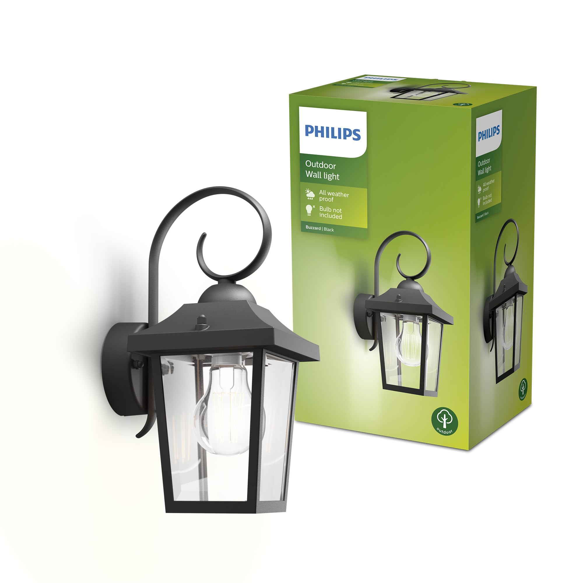 Philips Philips myGarden Buzzard Vintage Wall Lantern, for Outdoor, Home, Garden Lighting. [Black] Requires 1 x 60W E27 Bulb