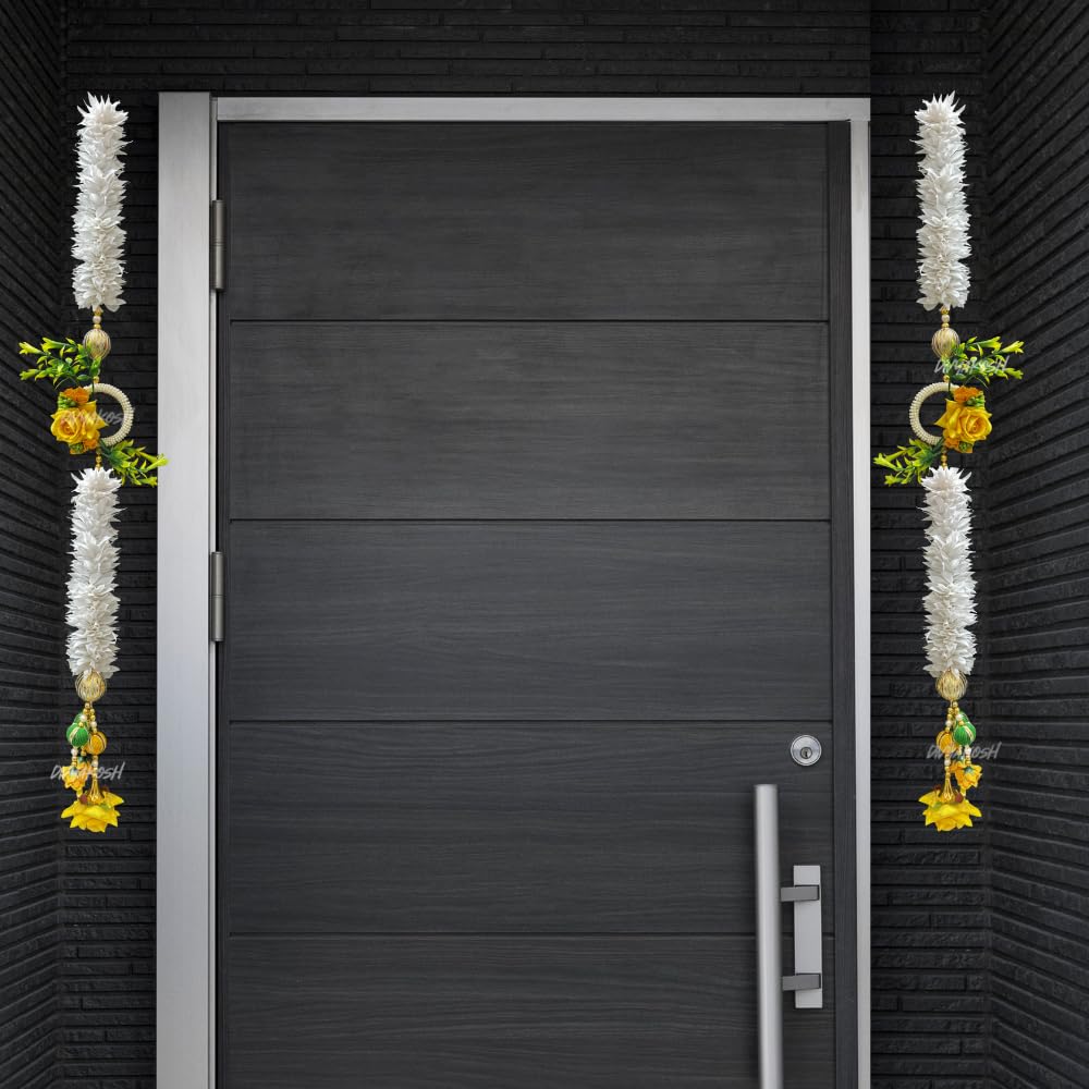 Divyakosh White Gajra Flowers & Yellow Rose Multipurpose Wall Side Hanging Pack of 2 Strings, Artificial Flower Latkan for Temple|Diwali Pooja Door Décoration - 28 Inch (B0CZRW1829) Amazon Price History, Amazon Price Tracker