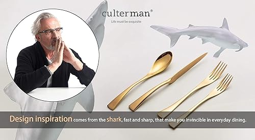 Miniatura 4 de Juego de cubiertos dorados de 20 piezas, aspecto moderno único, para el hogar y la cocina, vajilla de acero inoxidable para 4, incluye cuchillos,
