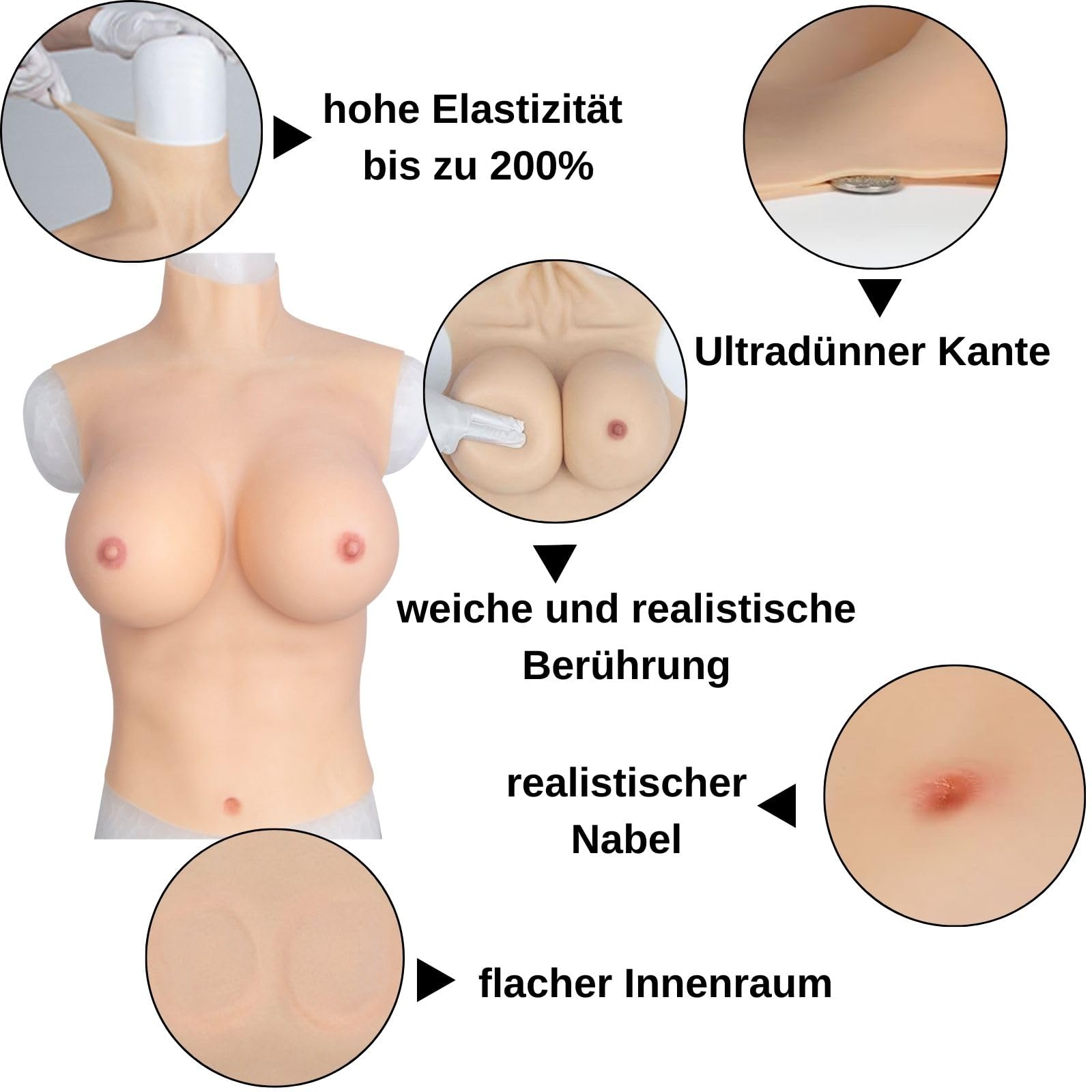 Silicone Breastplate Half Body Silicone Breast B-H Cup Fake Breast Forms for Drag Queen Crossdressers Transgender