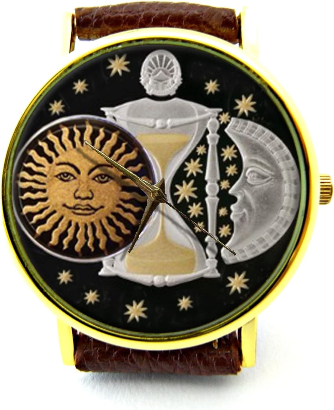 Sun and Moon Leather Watch, El Sol y La Luna Ladies Watch, Astronomy Watch, Moon Jewelry P496