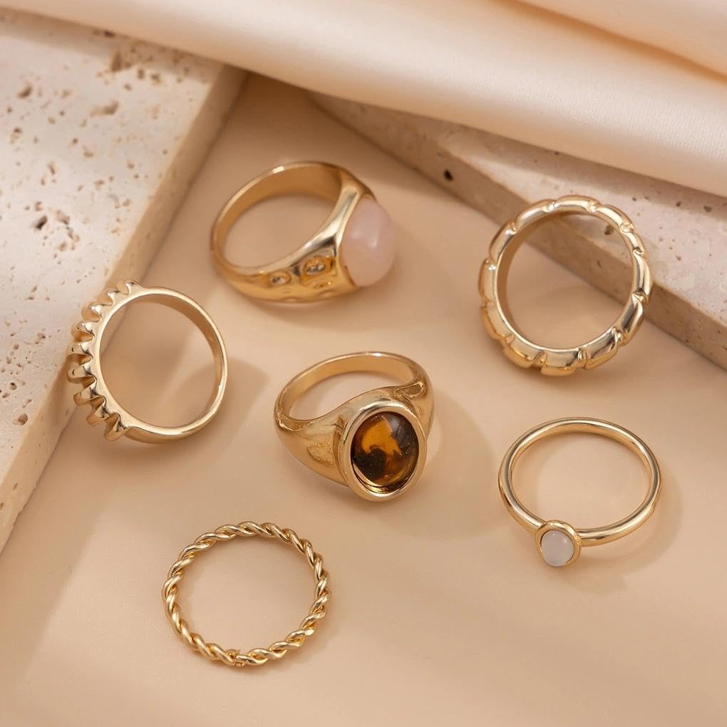 Chunky Gold Rings for Women Vintage Bohemian Ring Set Trendy Gold Statement Rings Cute Stackable Ring Pack Simple Everyday Jewelry Accessories - Image 5