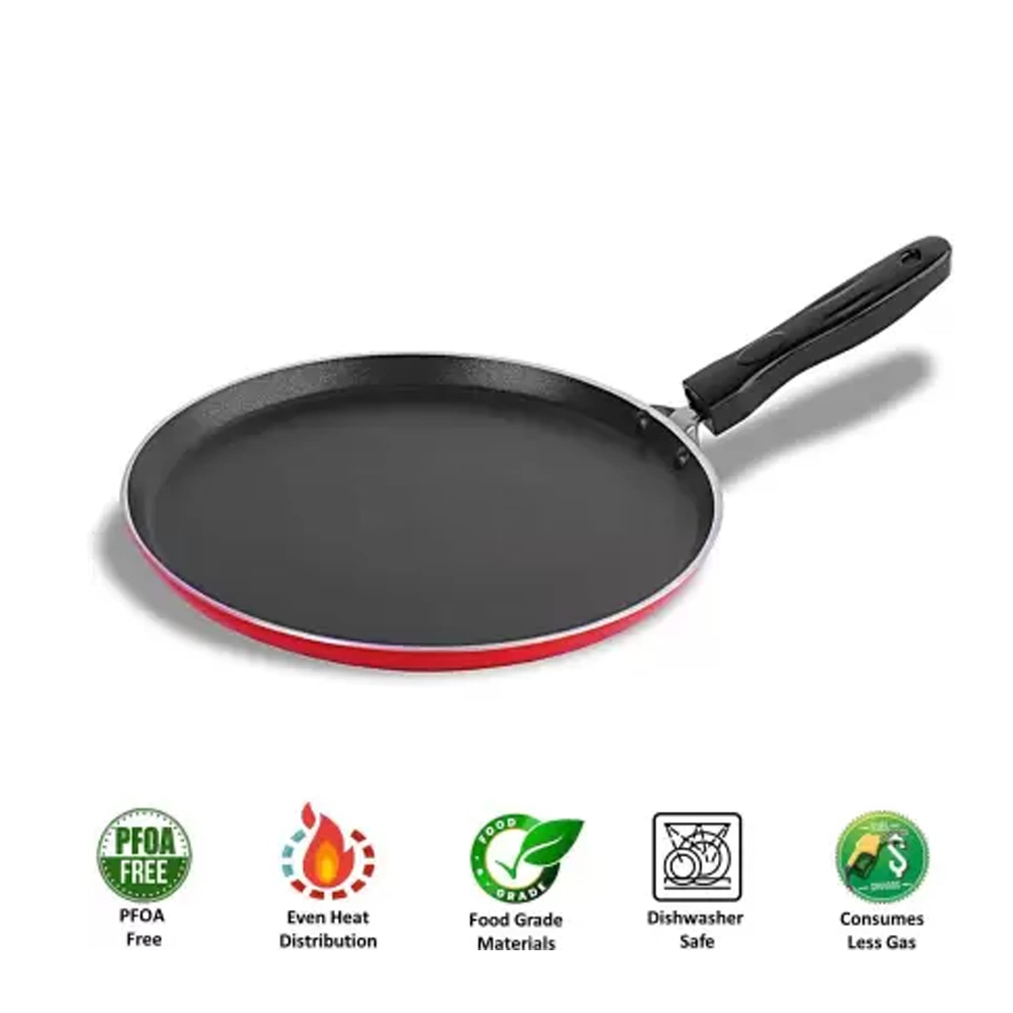 IDEAL PRIME Heavy Duy Aluminium Non Stick Dosa Pan with Silicone Bruh & Spatula Combo Set Elegant Flate Roti Tawa Omlet Pan Cookware Kitchen Tool Pack of 2