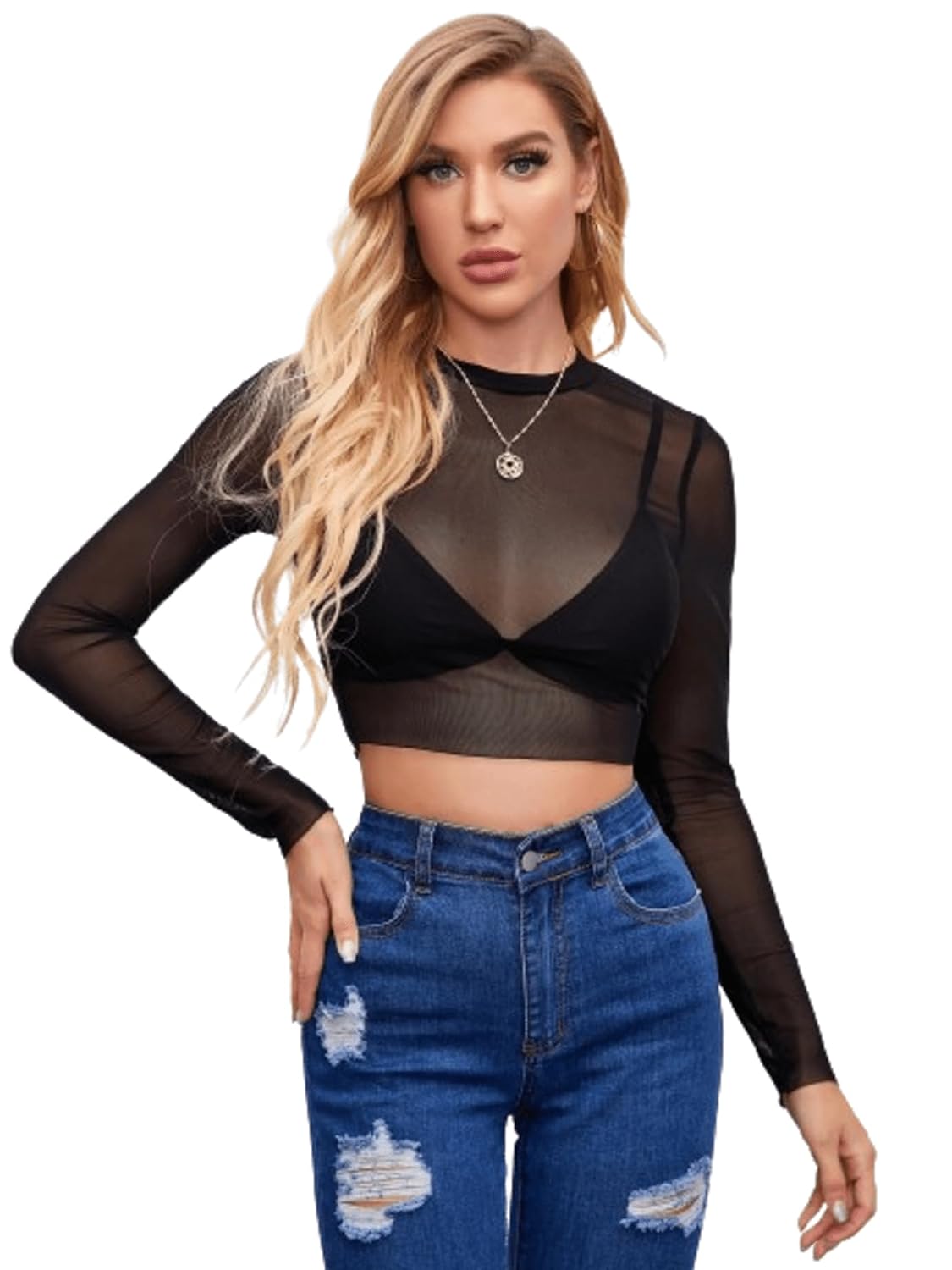 Aahwan Women's & Girl's Black Polyester Mesh Long Sleeve Sheer Slim Fit Without Bra Crop Top - Review, Price and Buying Guide