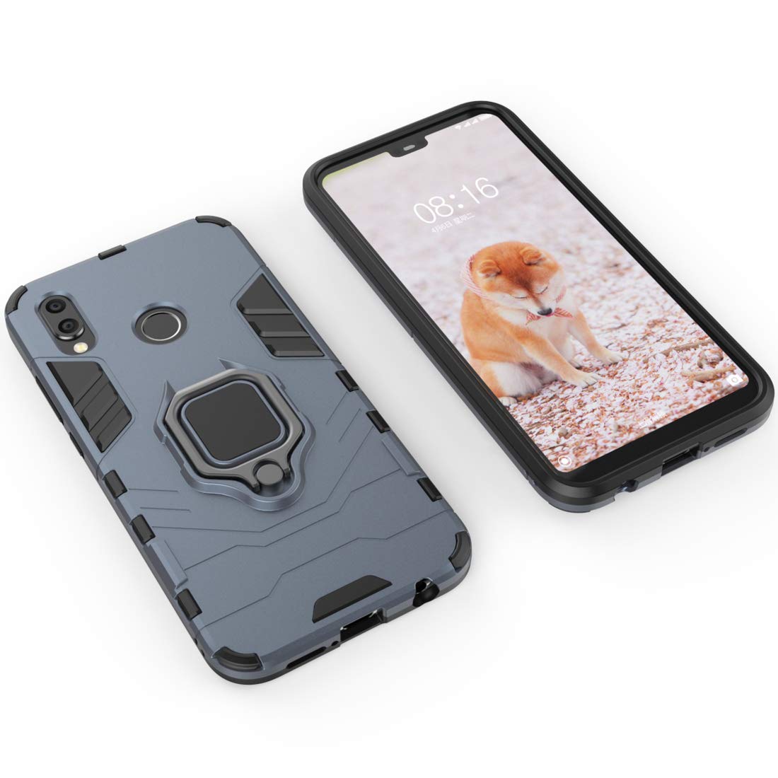 J&H Custodia Con Anello Per Huawei Nova 3 – Cover Sottile Con Supporto Girevole 360° E Porta Dito, Nera - 2