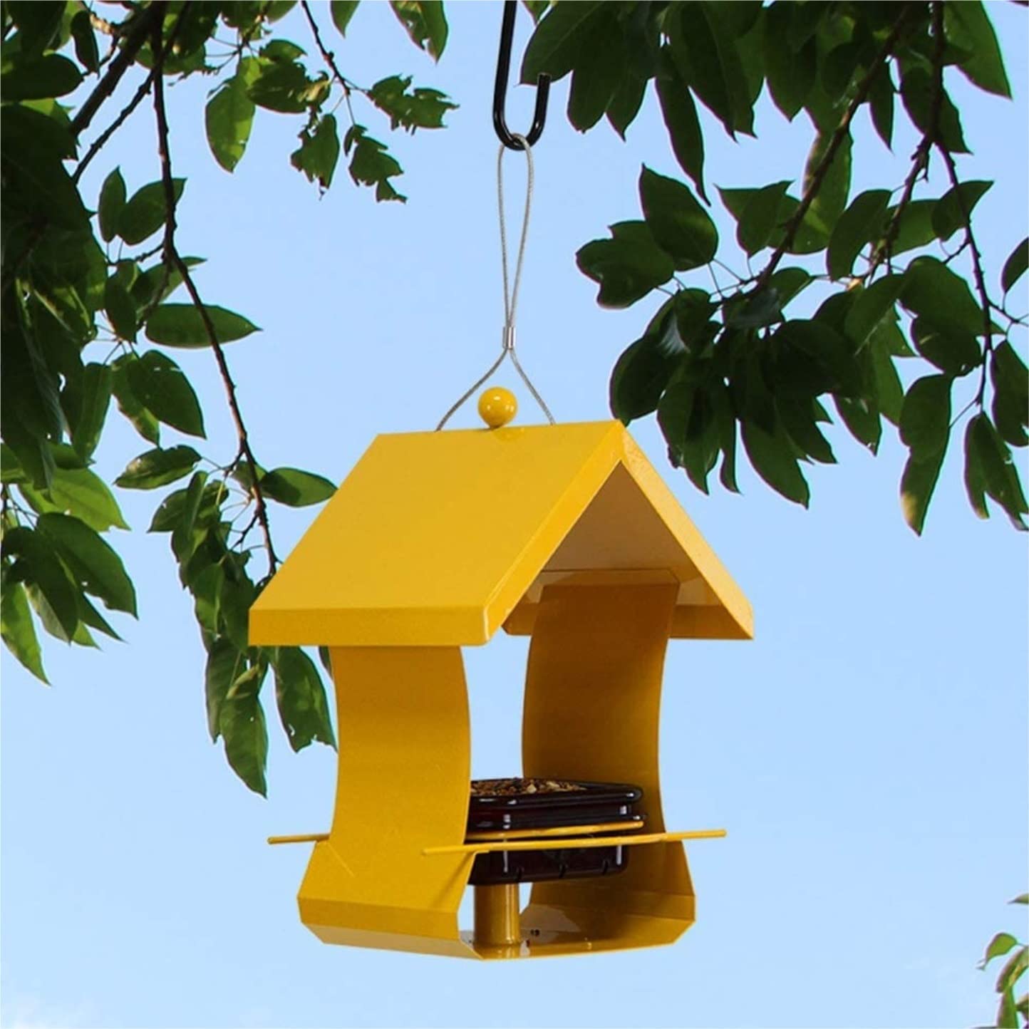 Karmnik dla Ptaków Balkon Karmnik Dla Ptaków Meatl Trwały Wiszący Dzikich Do Karmienia Na Zewnątrz W Ogrodzie Ogrodu Zewnątrz(Yellow)