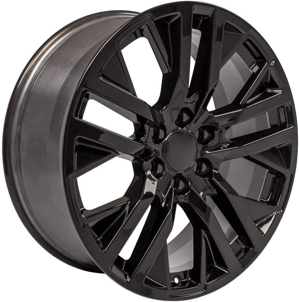OE Wheels CV38 22 Inch Rims and Tires Fit Sierra 1500 Style 6x139.7 22x9 Gloss Black - Hollander 5903 - TS-37 AT 285/45-22 (Set of 4)