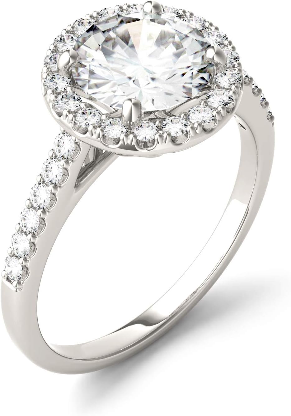 Charles & Colvard Created Moissanite 8mm Round Cut Engagement Ring for Women | 2.35 cttw DEW | Lab Grown | Solid 14K White Gold with Rhodium