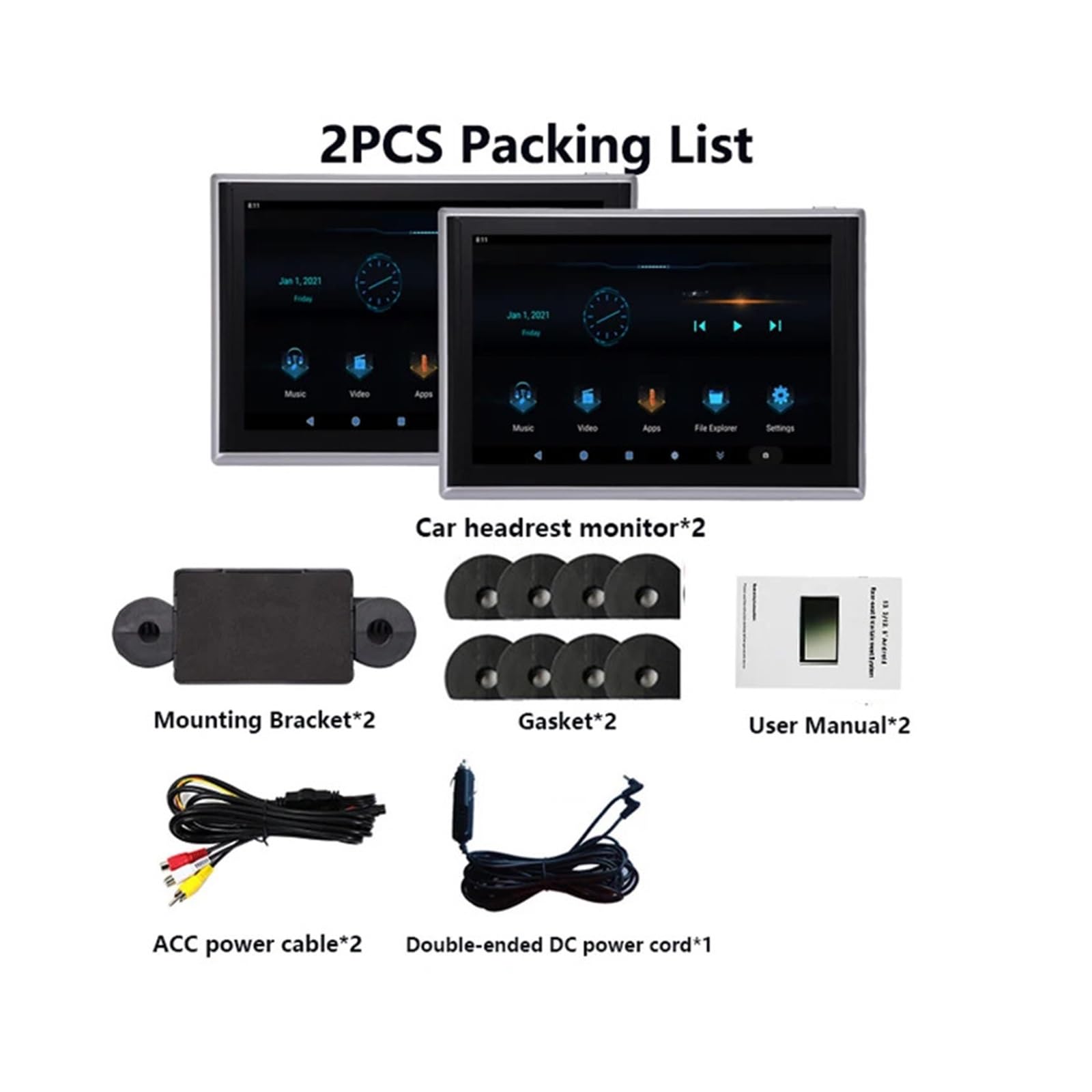 Lecteur Vidéo De Voiture avec Écran D'appui-tête 4K, Tablette Multifonction avec Écran Tactile, WiFi/HDMI/Lien Miroir(2 PCS 10 inch 2-32GB)