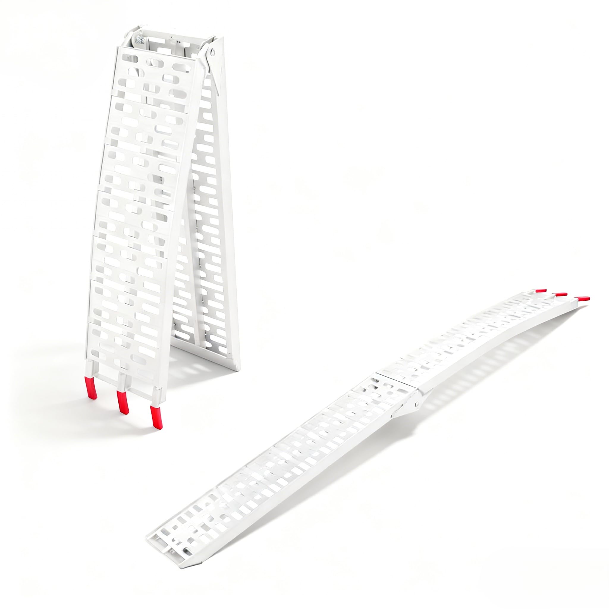 TUFFIOM 10ft Aluminum Truck Ramps 1200lbs Capacity,2pcs Folding Loading ATV Ramps for Pickup Trucks Bed, Trailer Ramp with Load Straps for UTV/Motorcycle/Lawn Mower/Dirt Bike，Lightweight & Portable