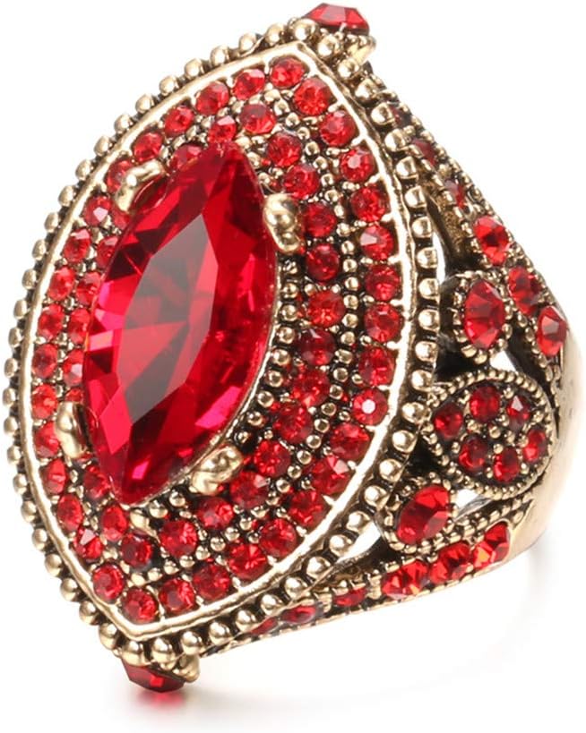 Women Ring - 32mm Big Size Antique Gold Plated Turkish Style Red Gemstone Vintage Ring Women Jewelry J0769RED