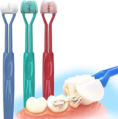 autisticare Cepillo de tirantes 3D  Cepillo de dientes de tres lados para cuidado de ortodoncia  Soportes de alambre para niños con triple cerdas
