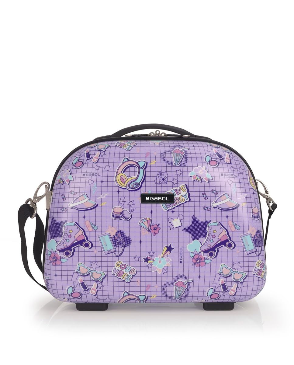 Gabol - Neceser de Viaje Rígido Estampado Funny 35x29x17cm - Peso 1kg con Capacidad 14L - Con Acople a Maleta y Asa - Diseño Español en ABS y Policarbonato - Lila