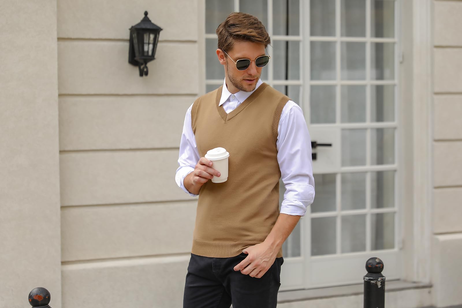 iClosam Gilet Maglione da Uomo Inverno Gilet V-Collo Cotone Casual Pullover Smanicato Maglia Sweater Felpa Men