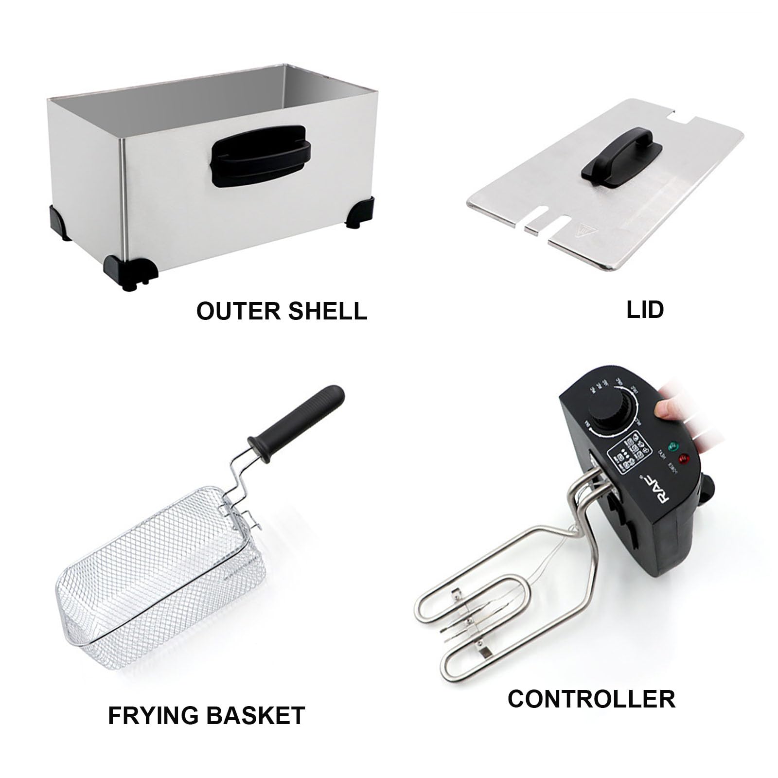 Friggitrice Elettrica da Banco da 3 Litri, Friggitrice Elettrica Professionale da 2000 W con Cestello e Coperchio e 4 Piastre, in Acciaio Inossidabile, per Friggere Diversi Alimenti