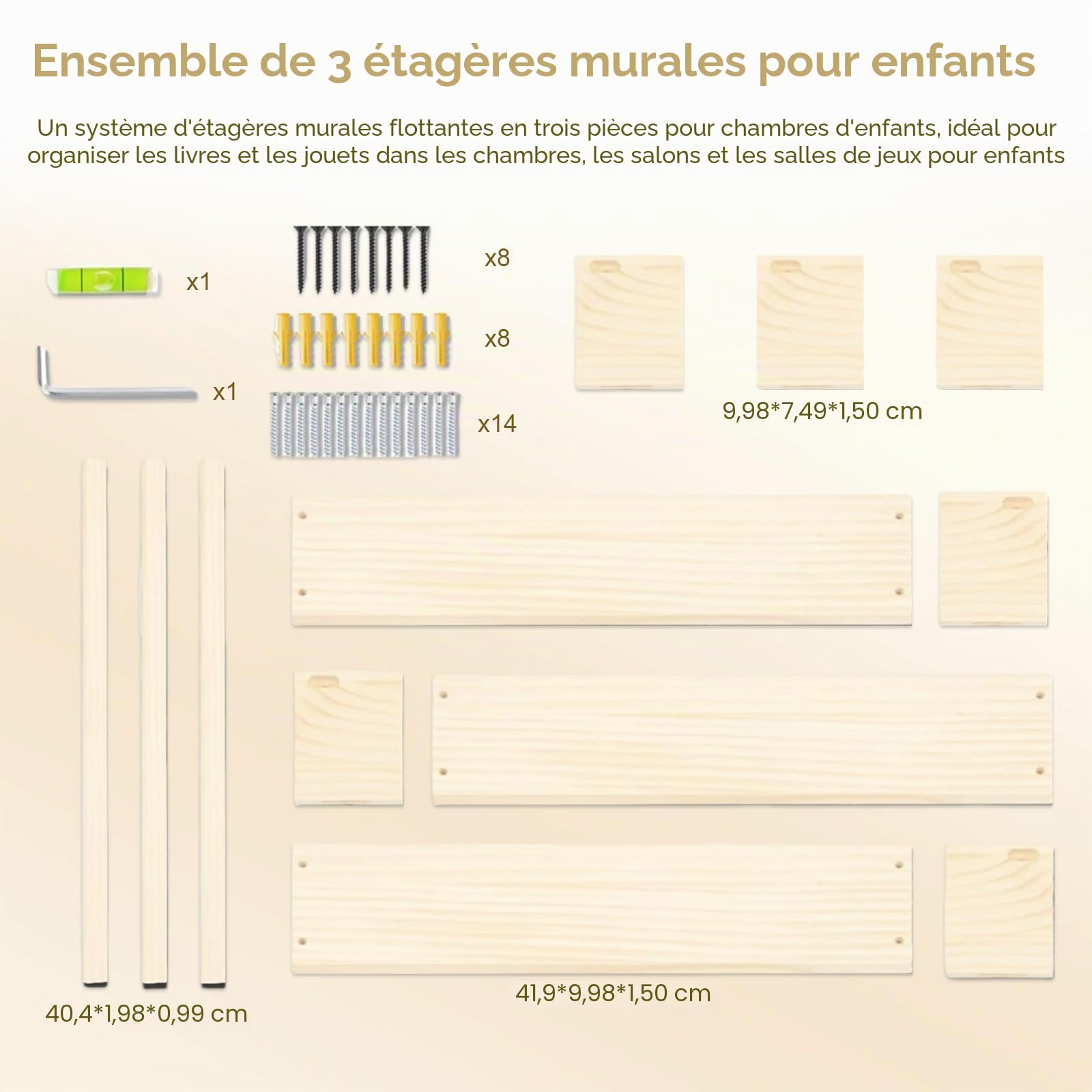 Étagère Murale pour Enfant, Lot de 3 Etagere Murale Livre Chambre Enfant étagères flottantes murales pour Organiser des Livres et des Jouets pour Chambre à Coucher, Salon, d'enfant